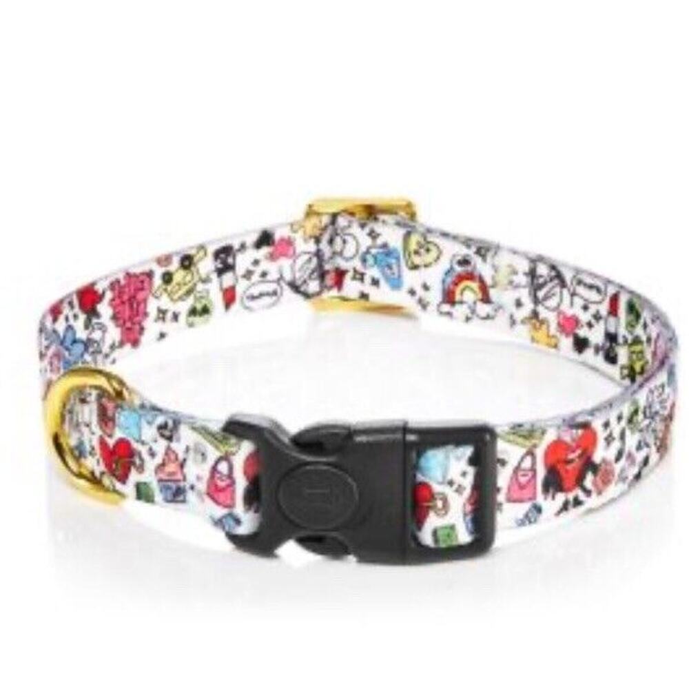 NEW Bloomie's Size Large Doodle Gold-Tone & Printed White Fabric Collar